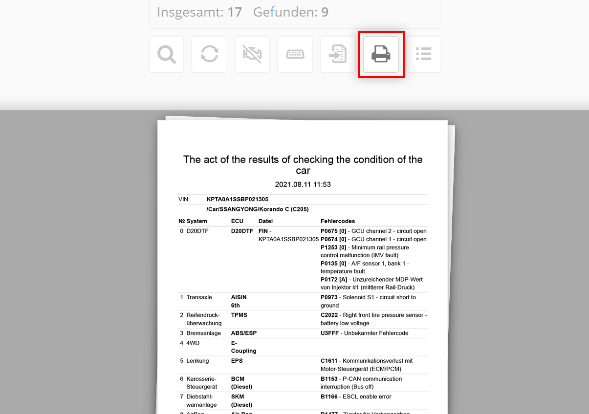 Schnelldruck der automatischen Suchergebnisse